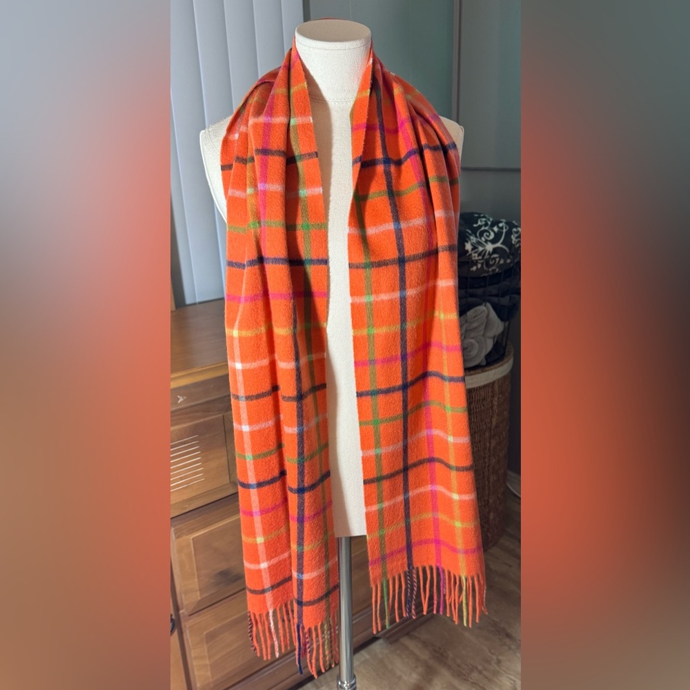 Coach Colorful Checkered Scarf - Orange, Pink, Blue - Picture 4 of 6